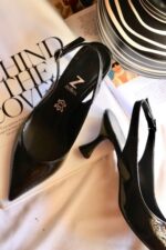 ZELIOS - Δερμάτινες Γόβες Slingback Λουστρίνι Μαύρο Z103