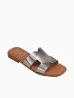 Oh My Sandals Δερμάτινα γυναικεία Πέδιλα - Πλατίνα 5327 - Image 6