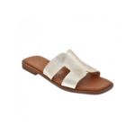 Oh My Sandals Δερμάτινα γυναικεία Πέδιλα - Πλατίνα 5327