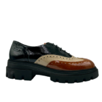 Dansi 6804 Γυναικεία Δερμάτινα Loafers Black cream Camel