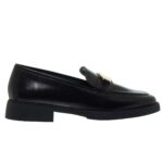 Mourtzi Δερμάτινα Γυναικεία Loafers σε Μαύρο Χρώμα με Χρυσή Λεπτομέρεια