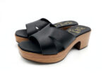 Oh My Sandals 5624 - Δερμάτινες Πλατφόρμες με Ξύλινη Όψη και Σταυρωτό Σχέδιο - Image 2