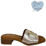 Oh My Sandals 5605 Γυναικεία Δερμάτινα Πέδιλα με Χρυσή Λεπτομέρεια - Silver - Image 4