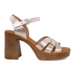 Γυναικείο Πέδιλο Oh My Sandals 5640 με Χοντρό Τακούνι και Χρυσό Δερμάτινο Λουράκι