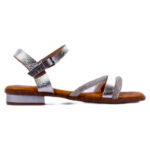 Γυναικείο Πέδιλο Oh My Sandals 5591 Ασημί με Στρας και Μικρό Τακούνι