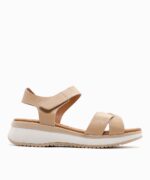 Oh My Sandals 5411 – Δερμάτινο Ανατομικό Πέδιλο με Velcro σε Μπεζ Απόχρωση