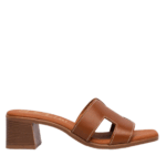 Oh My Sandals 5605 – Δερμάτινο Πέδιλο με Χαμηλό Τακούνι σε Ταμπά Απόχρωση