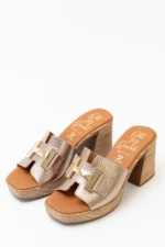 Γυναικεία Mule Πλατφόρμα Oh My Sandals 5635 Μπεζ Μεταλλιζέ με Χρυσή Λεπτομέρεια - Image 2