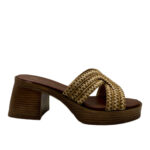 Christies Shoes Γυναικείο Πέδιλο με Πλεκτό Σχέδιο Και Ξύλινο Τακούνι – Natural