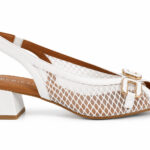 D’chicas 5424 Γυναικεία Ανατομικά Slingback Πέδιλα Blanco με Χρυσή Λεπτομέρεια